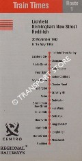 Book cover of Train Times - Lichfield, Birmingham New Street, Redditch, 30 November 1992 to 16 May 1993 by Regional Railways